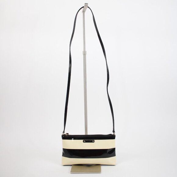 Kate Spade 9.5 x 5.5 Black Cream Striped Polyurethane Polyvinyl Crossbody Purse - Picture 9 of 16